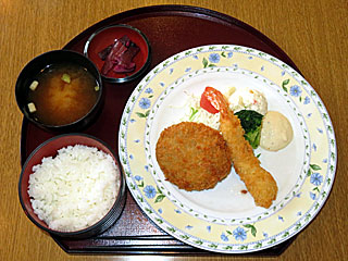 海老フライメンチカツ定食