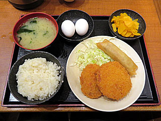 ハムカツ春巻きコロッケ定食