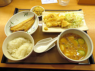 冷汁と鶏天の定食