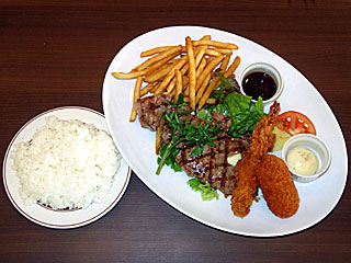 サーロインステーキ&大海老フライとカニクリームコロッケプレート